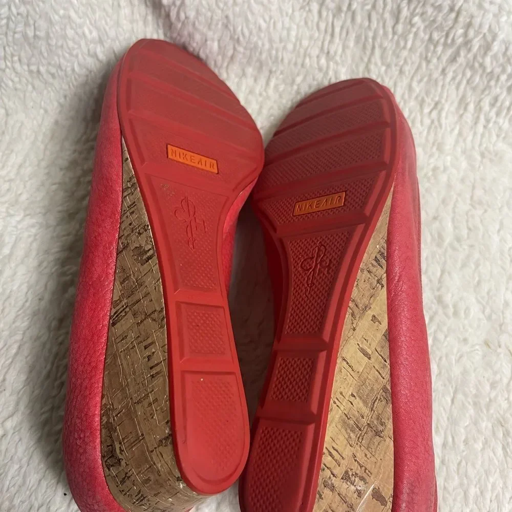 Cole Haan Nike Air leather blood orange Peep Toe Wedge Shoes SZ10B